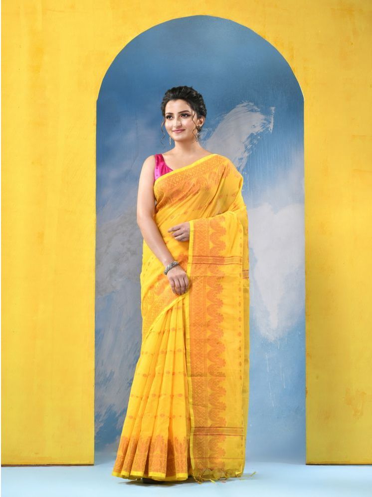     			Desh Bidesh Cotton Silk Woven Saree With Blouse Piece - Yellow ( Pack of 1 )