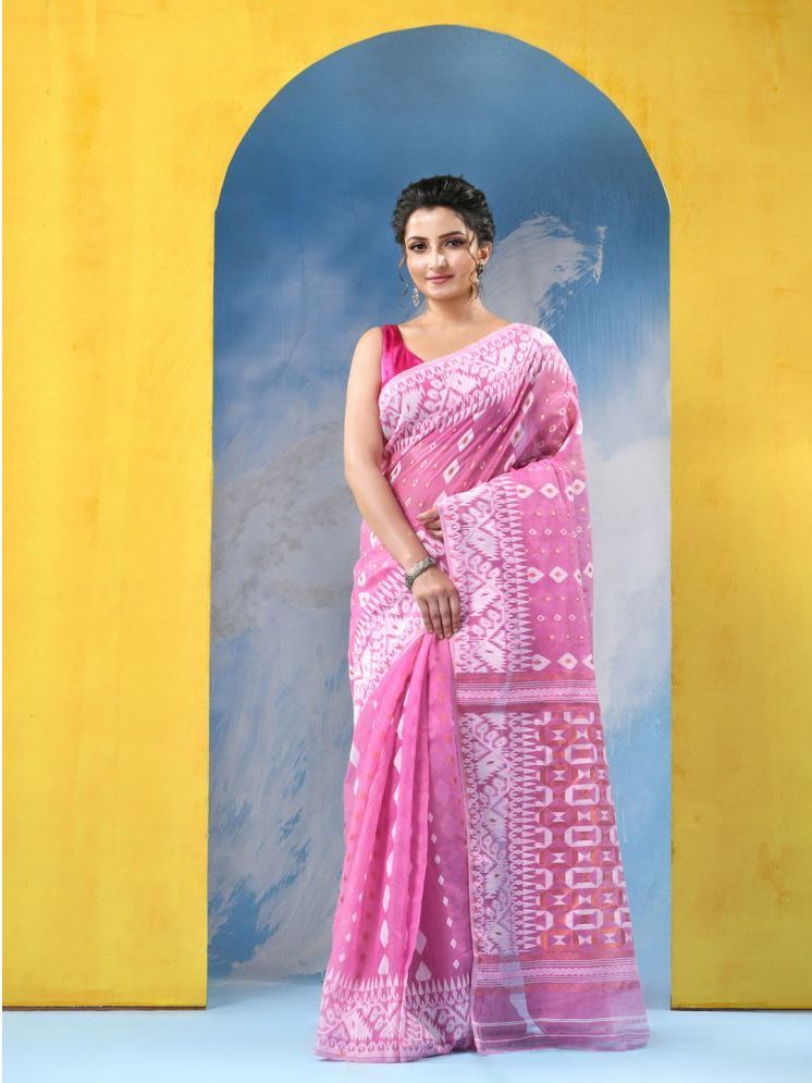     			Desh Bidesh Cotton Woven Saree Without Blouse Piece - Pink ( Pack of 1 )