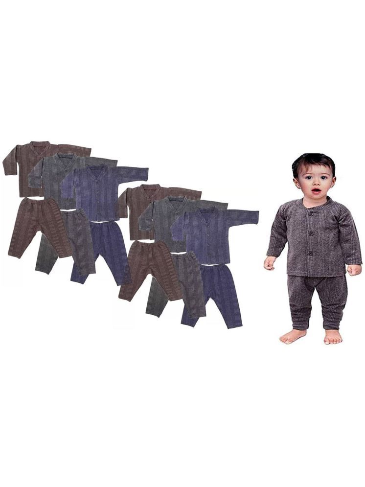     			Kids Front Open Baby Thermal Suit Top & Pajama Set for Baby Boys & Baby Girls, Pack of 6 (Multicolor)