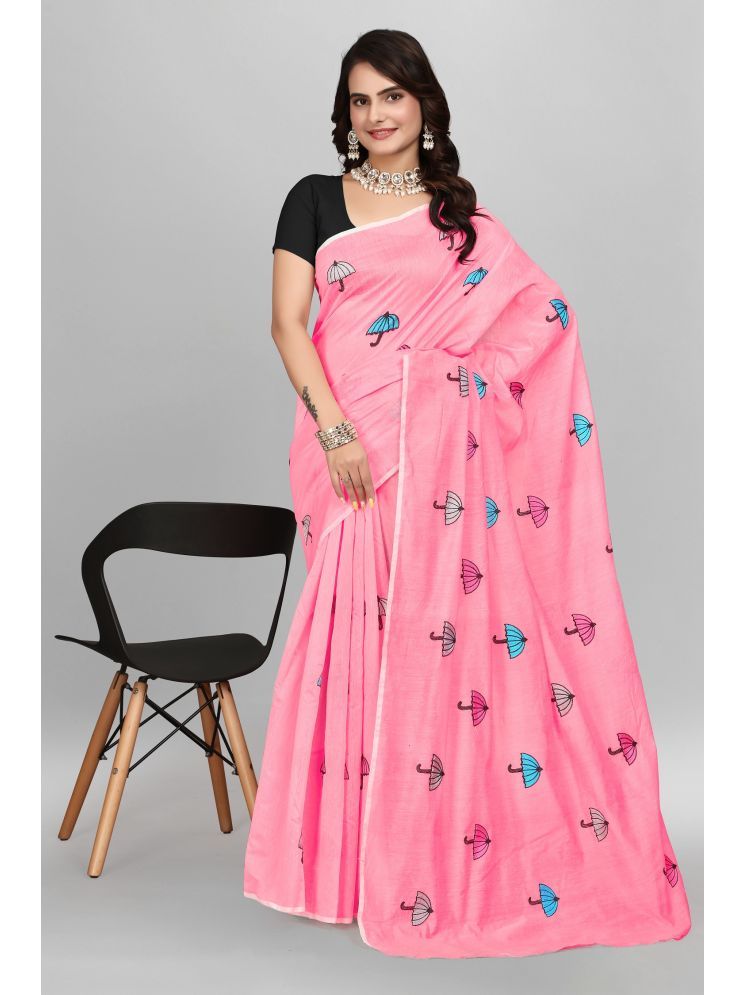     			Lady Shopi Chanderi Embroidered Saree With Blouse Piece - Pink ( Pack of 1 )