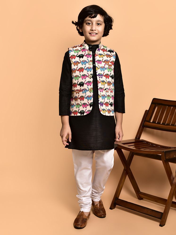     			PRINTCULTR Black Cotton Blend Boys Kurta Sets ( Pack of 1 )