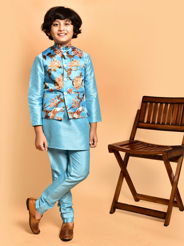     			PRINTCULTR Blue Silk Boys Kurta Sets ( Pack of 1 )