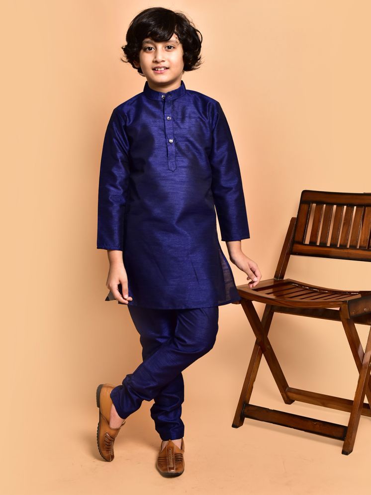     			PRINTCULTR Navy Blue Silk Boys Kurta Sets ( Pack of 1 )