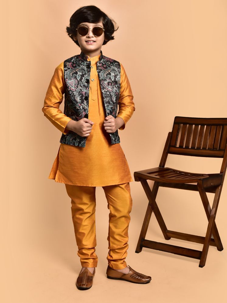     			PRINTCULTR Yellow Silk Boys Kurta Sets ( Pack of 1 )