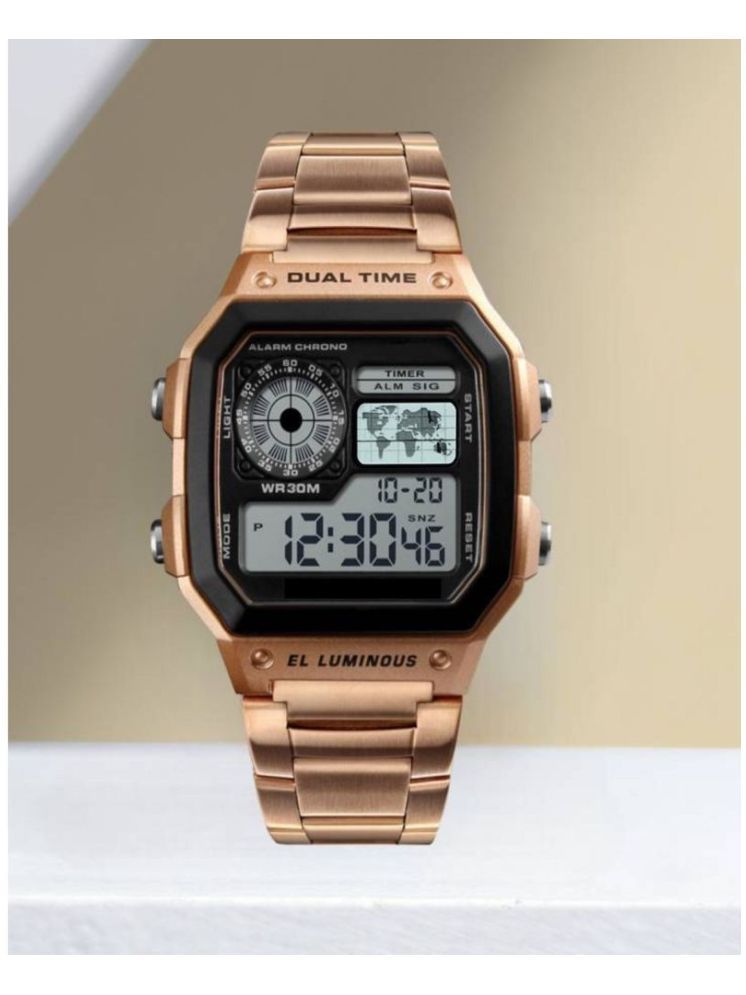     			Rhonium Rose Gold Metal Digital Men's Watch