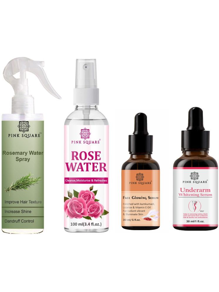     			Rosemary Water Hair Spray 100ml, Hydrating Fresh Rose water 100ml, Face Glowing Skin Serum 30ml & Underarm Serum 30ml Combo 4