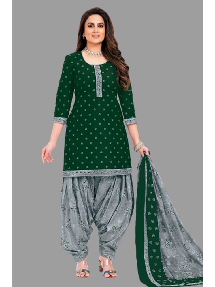     			SIMMU Cotton Printed Kurti With Patiala Women's Stitched Salwar Suit - Green ( Pack of 1 )