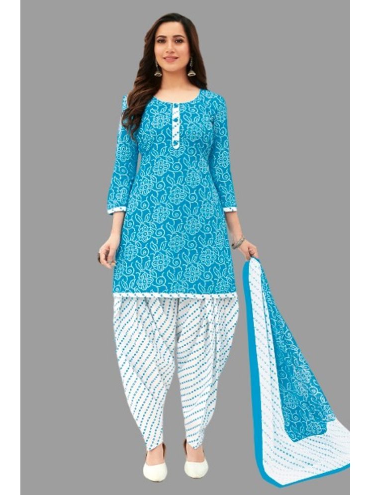     			SIMMU Cotton Printed Kurti With Patiala Women's Stitched Salwar Suit - Blue ( Pack of 1 )