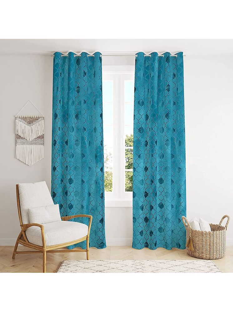     			THE LAILA Geometric Blackout Ring Rod Curtain 5 ft ( Pack of 2 ) - Blue