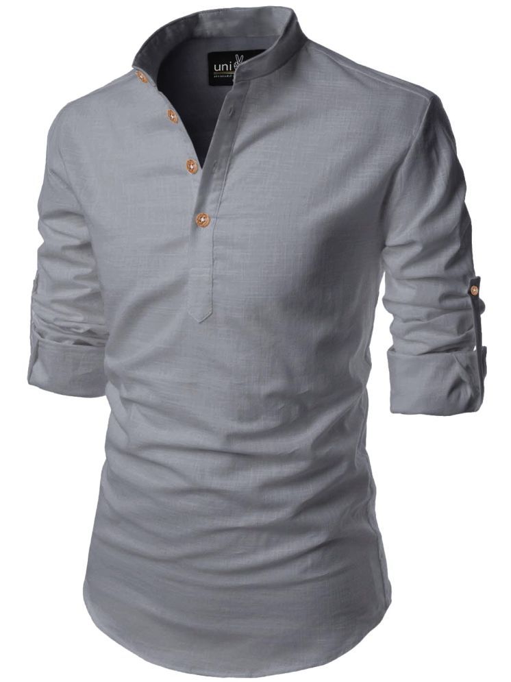     			UNI VIBE Grey Cotton Blend Men's Shirt Style Kurta ( Pack of 1 )