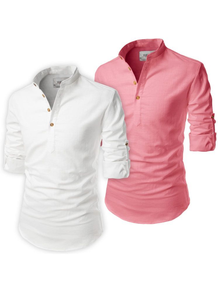     			UNI VIBE Light Pink Cotton Blend Men's Shirt Style Kurta ( Pack of 2 )