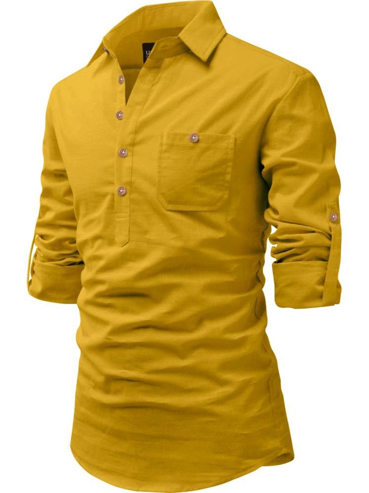     			UNI VIBE Yellow Cotton Blend Men's Shirt Style Kurta ( Pack of 1 )