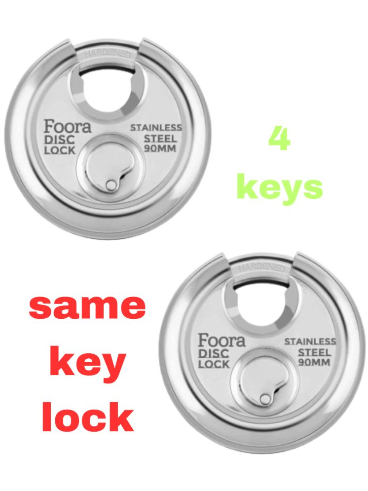     			Foora 90mm Stainless Steel Disc Lock with Hi-Tech Brass Keys