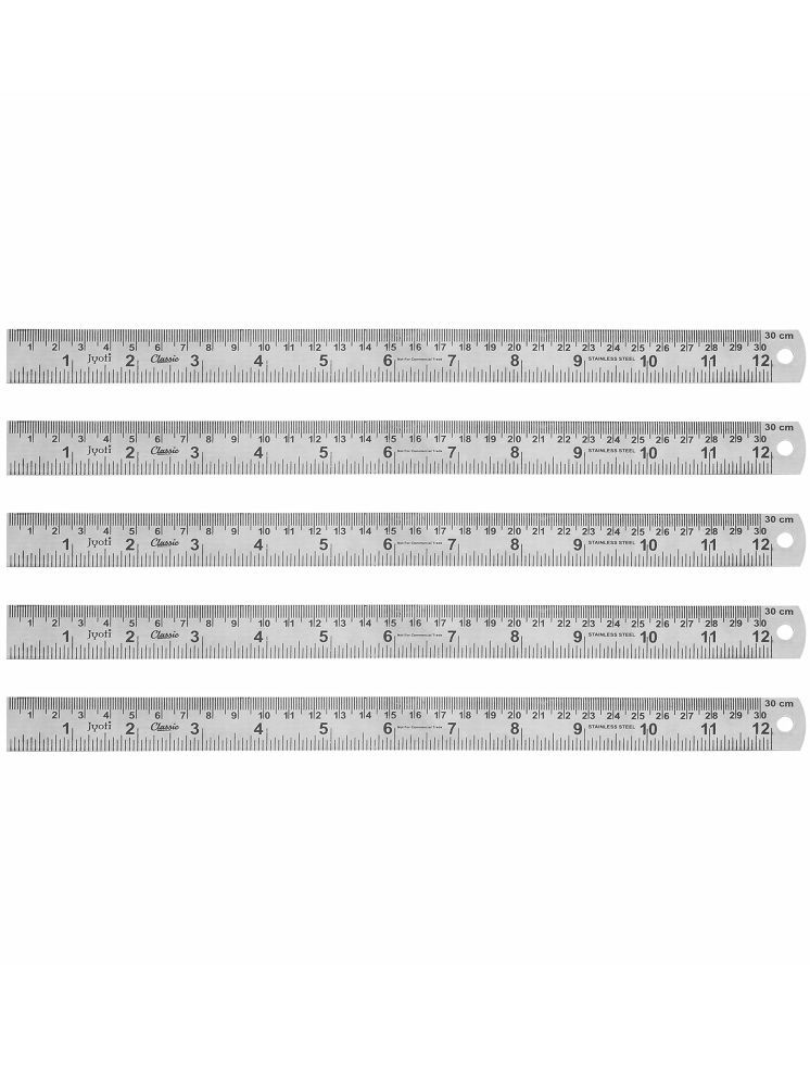     			Jyoti Ruler/Scale - Classic (5 Pieces of Size 30cm of Stainless Steel) Imperial & Metric Measurements, Double Sided, Straight Edges, Measuring Tool for Architects, Engineers, and Students - Pack of 5