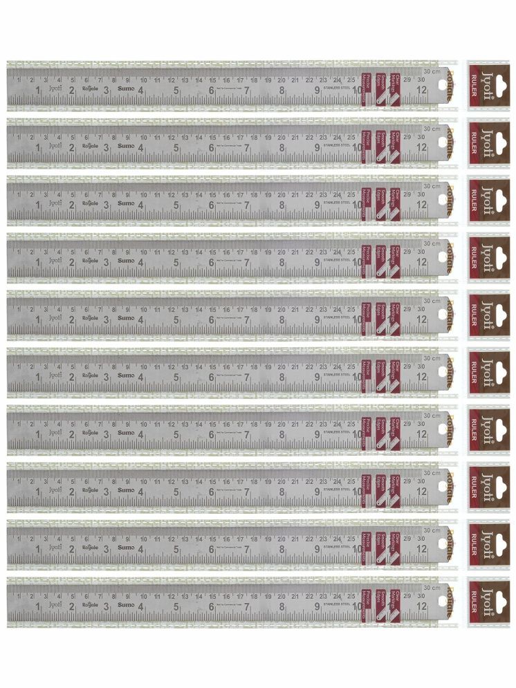     			Jyoti Ruler/Scale - Royale (10 Pcs of Size 30cm (Sumo) of Stainless Steel) Imperial & Metric Measurements, Double Sided, Straight Edges, Measuring Tool for Architects, Engineers, Students - Pack of 10