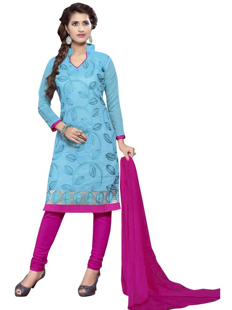     			Lady Shopi Unstitched Chanderi Embroidered Dress Material - Turquoise ( Pack of 1 )