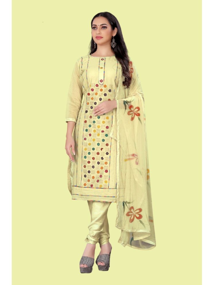     			Lady Shopi Unstitched Cotton Blend Printed Dress Material - Yellow ( Pack of 1 )