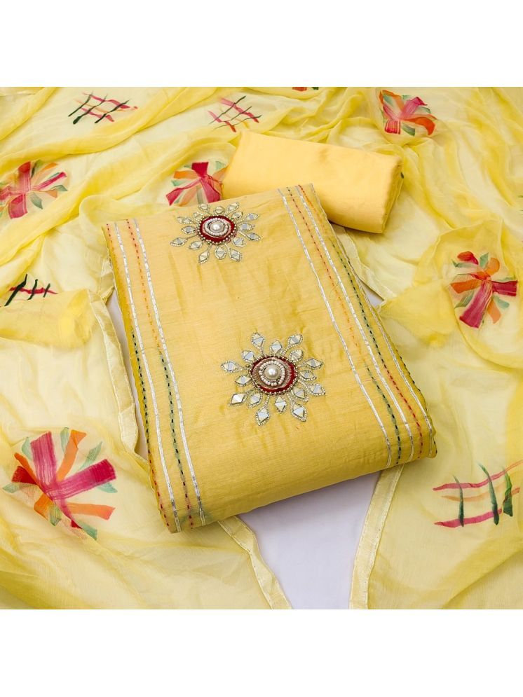     			Lady Shopi Unstitched Georgette Embroidered Dress Material - Yellow ( Pack of 1 )