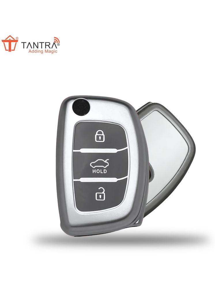     			TANTRA TPU Key Cover Compatible for Hyundai i 20, Xcent,Verna Flude 3 Button Flip Smart Key Cover Grey