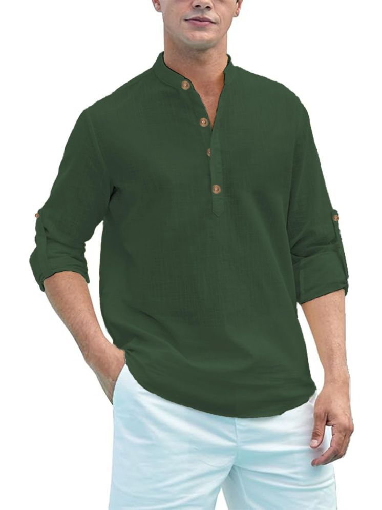     			TrendiVastra Dark Green Cotton Blend Men's Shirt Style Kurta ( Pack of 1 )