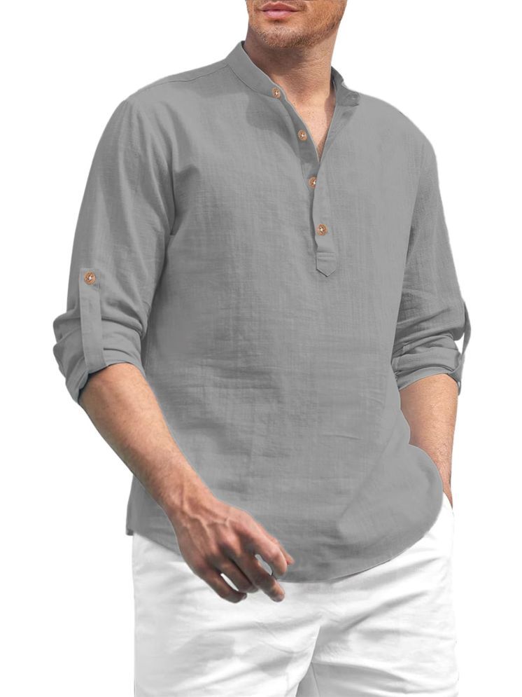     			TrendiVastra Grey Cotton Blend Men's Shirt Style Kurta ( Pack of 1 )