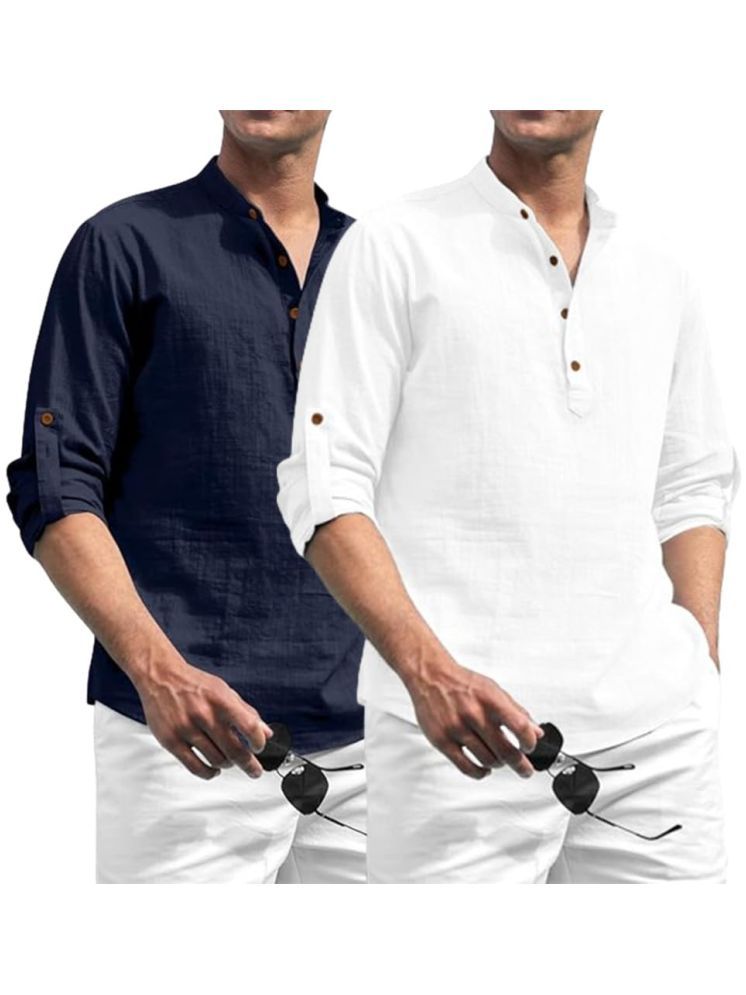     			TrendiVastra Navy Blue Cotton Blend Men's Shirt Style Kurta ( Pack of 2 )