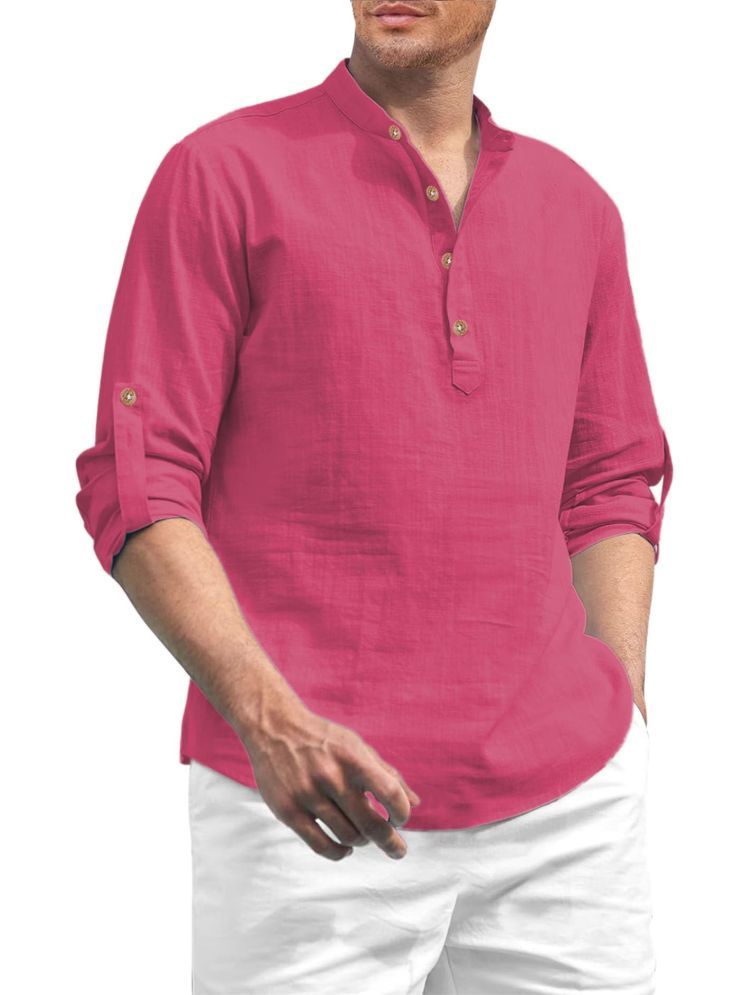     			TrendiVastra Pink Cotton Blend Men's Shirt Style Kurta ( Pack of 1 )