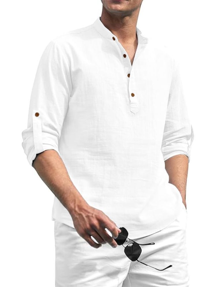     			TrendiVastra White Cotton Blend Men's Shirt Style Kurta ( Pack of 1 )