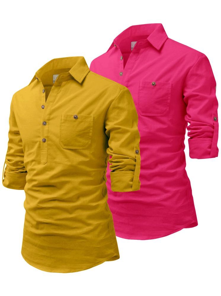     			UNI VIBE Dark Pink Cotton Blend Men's Shirt Style Kurta ( Pack of 2 )