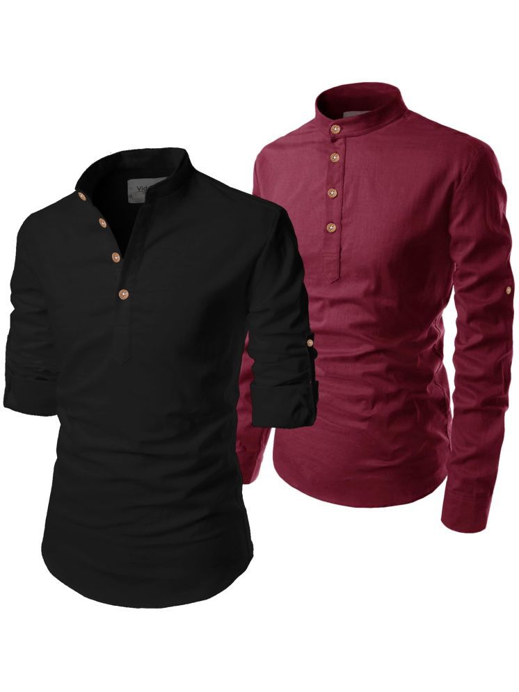     			UNI VIBE Maroon Cotton Blend Men's Shirt Style Kurta ( Pack of 2 )