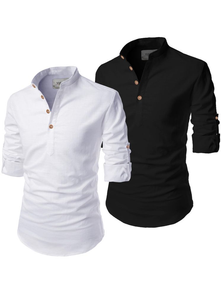     			UNI VIBE Optical White Cotton Blend Men's Shirt Style Kurta ( Pack of 2 )