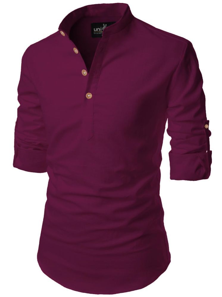     			UNI VIBE Purple Cotton Blend Men's Shirt Style Kurta ( Pack of 1 )