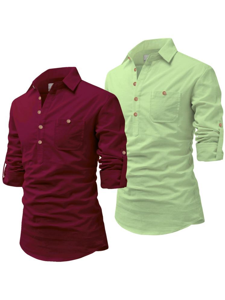     			UNI VIBE Sea Green Cotton Blend Men's Shirt Style Kurta ( Pack of 2 )