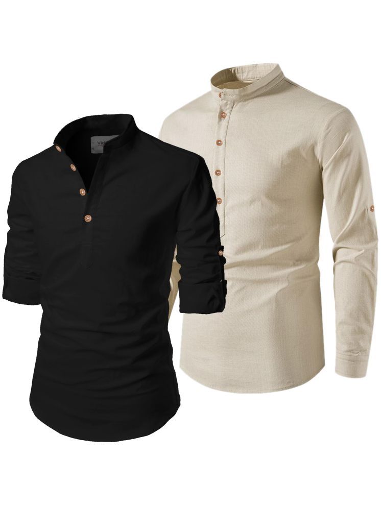     			Vida Loca Beige Cotton Blend Men's Shirt Style Kurta ( Pack of 2 )