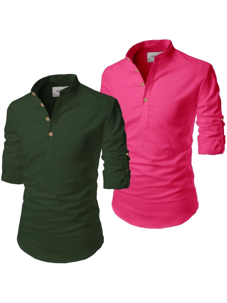     			Vida Loca Dark Green Cotton Blend Men's Shirt Style Kurta ( Pack of 2 )