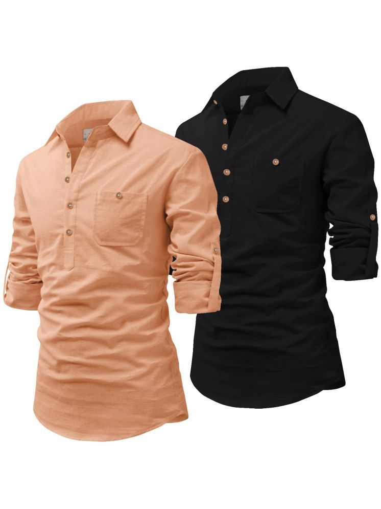     			Vida Loca Fluorescent Orange Cotton Blend Men's Shirt Style Kurta ( Pack of 2 )