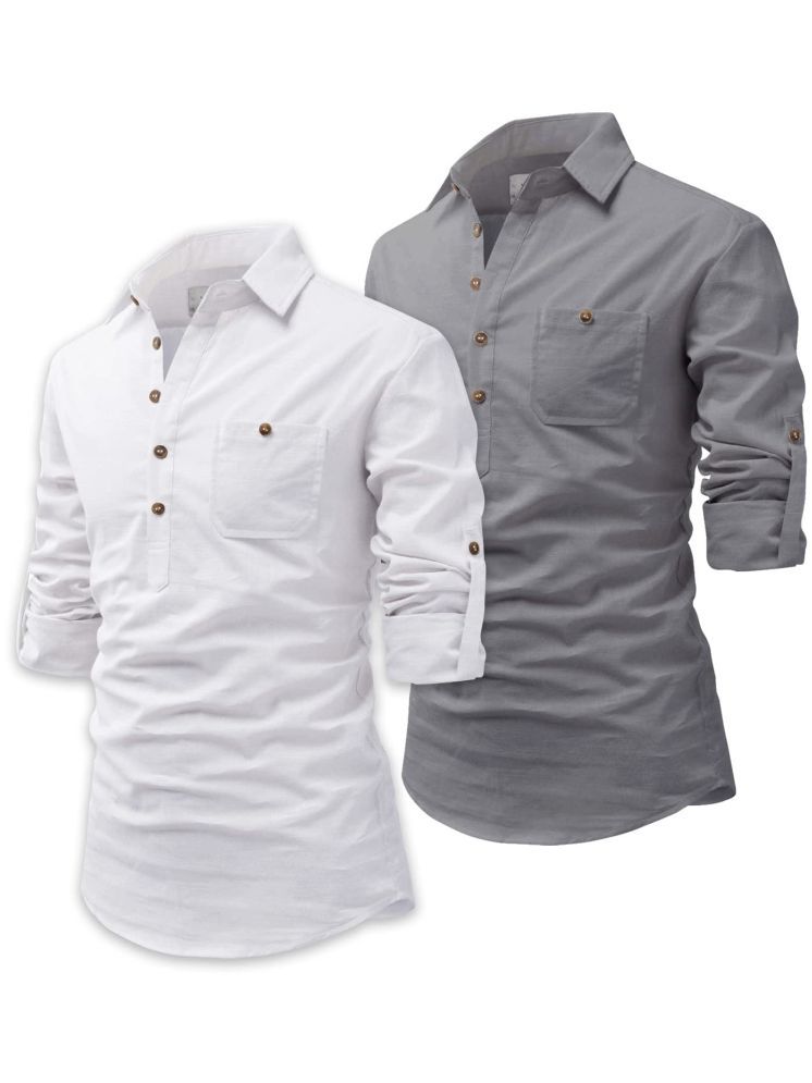     			Vida Loca Grey Cotton Blend Men's Shirt Style Kurta ( Pack of 2 )