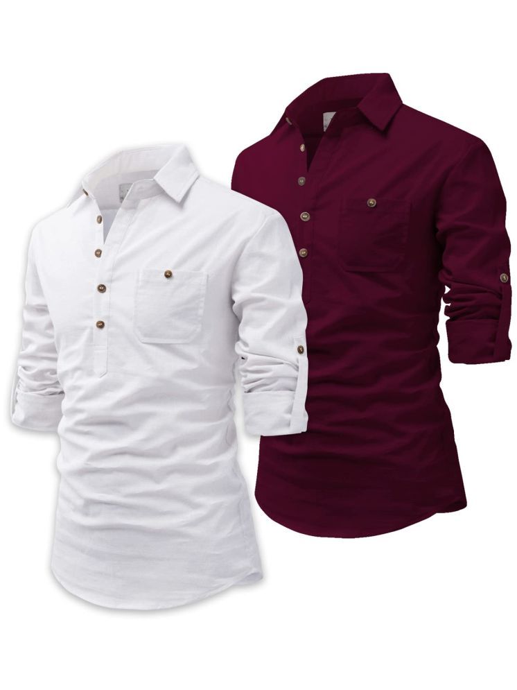     			Vida Loca Maroon Cotton Blend Men's Shirt Style Kurta ( Pack of 2 )