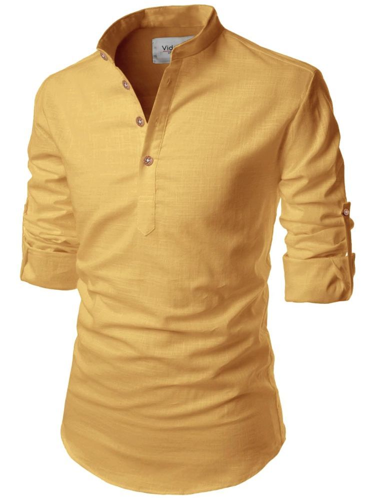     			Vida Loca Mustard Cotton Blend Men's Shirt Style Kurta ( Pack of 1 )