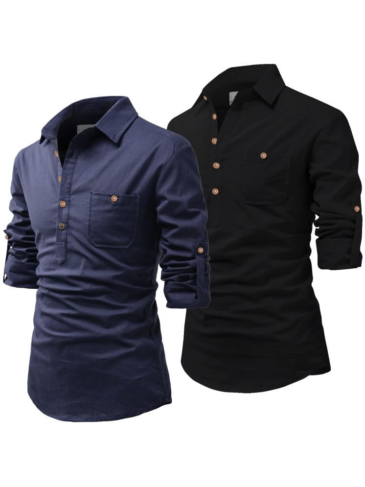     			Vida Loca Navy Cotton Blend Men's Shirt Style Kurta ( Pack of 2 )