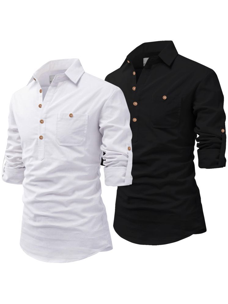     			Vida Loca Optical White Cotton Blend Men's Shirt Style Kurta ( Pack of 2 )