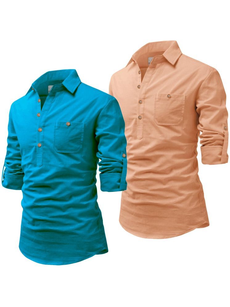     			Vida Loca Orange Cotton Blend Men's Shirt Style Kurta ( Pack of 2 )