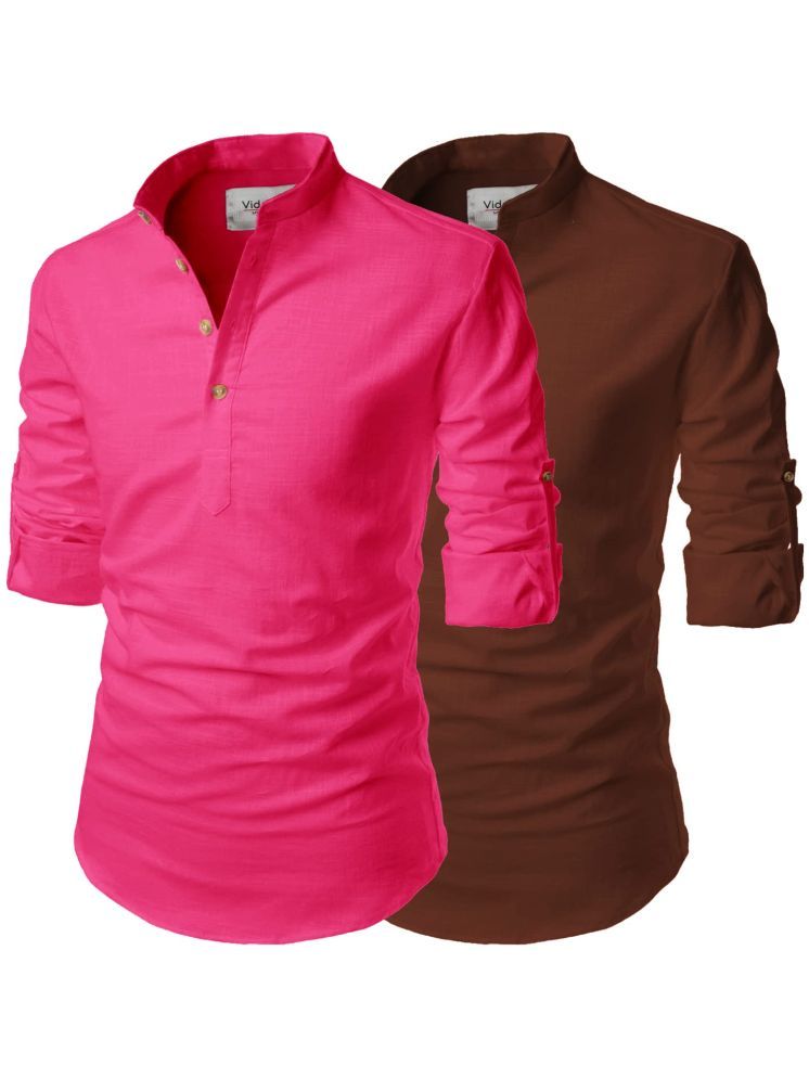     			Vida Loca Pink Cotton Blend Men's Shirt Style Kurta ( Pack of 2 )