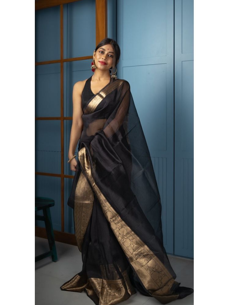     			AWRIYA Organza Solid Saree With Blouse Piece - Black ( Pack of 1 )