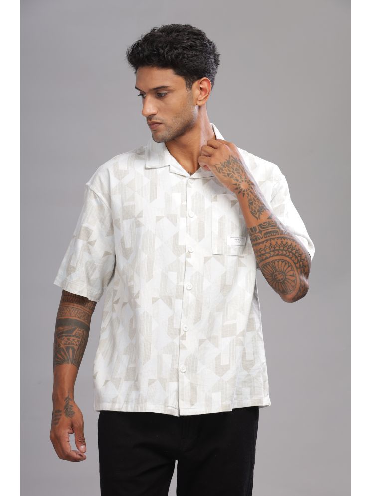     			COLOR HUNT 100% Cotton Oversized Fit Printed Half Sleeves Men's Casual Shirt - Off-White ( Pack of 1 )