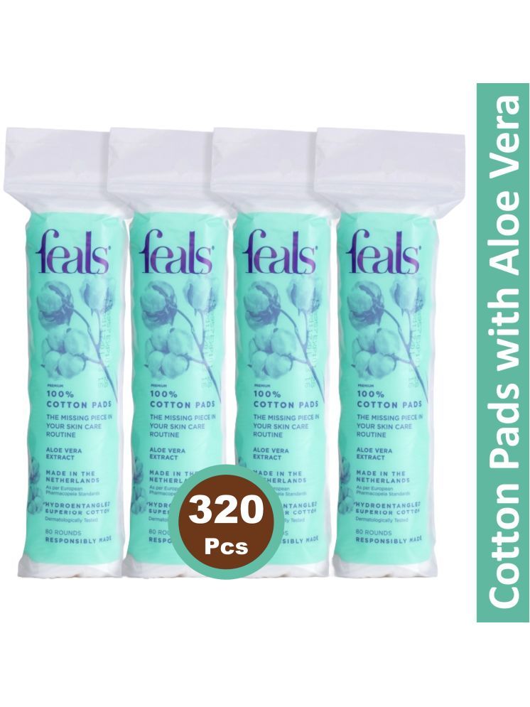     			FEALS Round Aloe Vera Cotton Pads for Face Makeup Remover Pads - 320 Rounds (4 Packs of 80 Rounds)