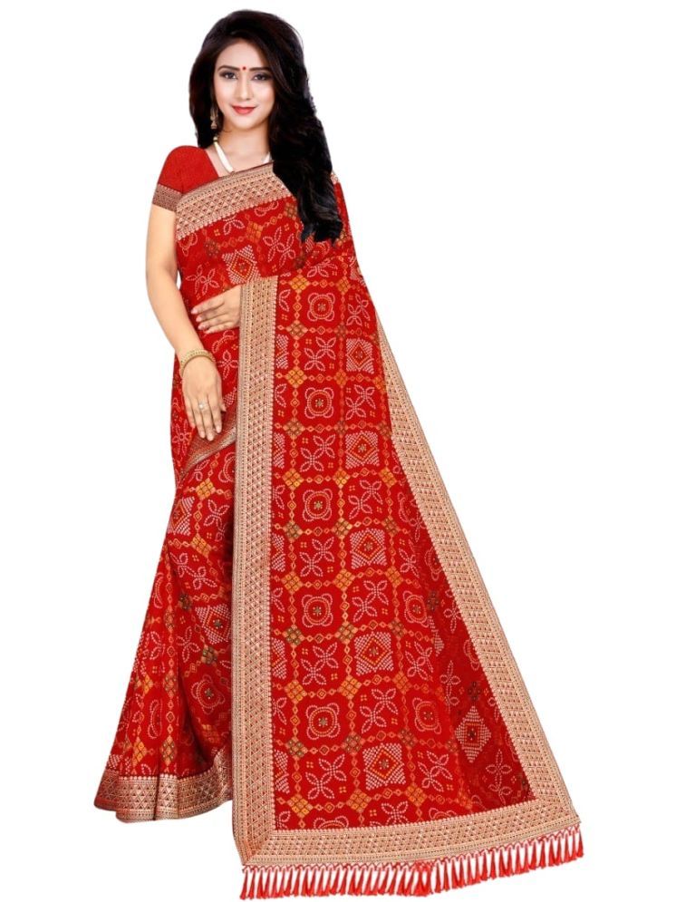     			JILYON Fashion Georgette Printed Saree With Blouse Piece - Red ( Pack of 1 )