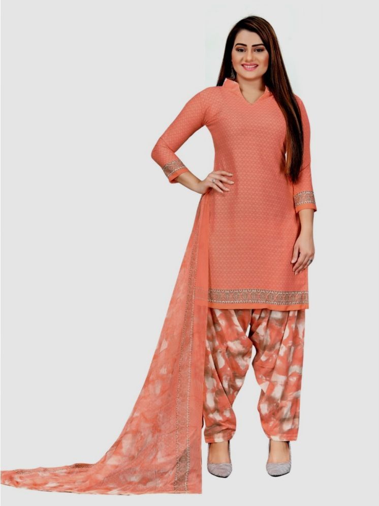     			Kkrish Unstitched Crepe Printed Dress Material - Peach,Orange ( Pack of 1 )