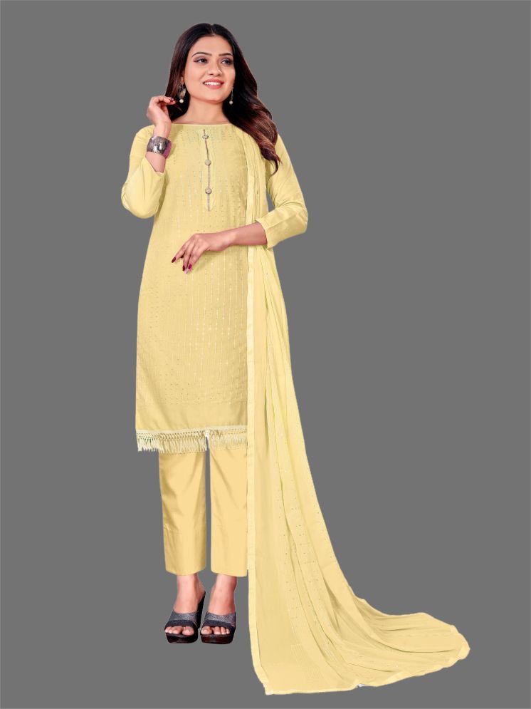     			Lady Shopi Unstitched Cotton Embroidered Dress Material - Yellow ( Pack of 1 )