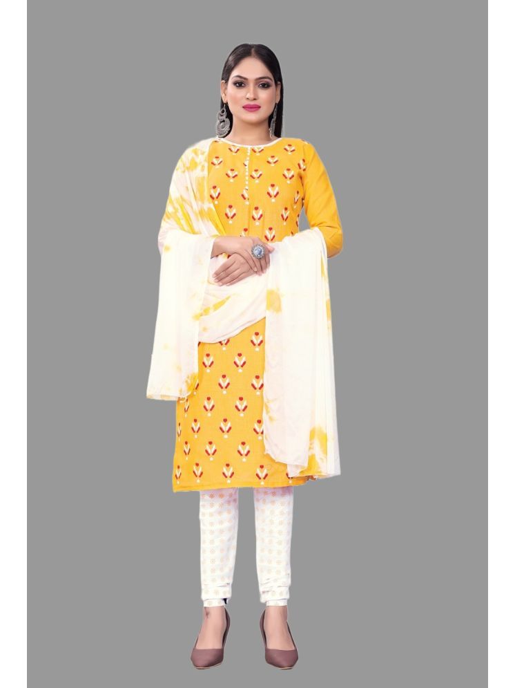     			Lady Shopi Unstitched Cotton Printed Dress Material - Yellow ( Pack of 1 )